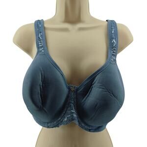 Breezies Gray Blue T Shirt Bra Lightly Lined Lace Accent 46C